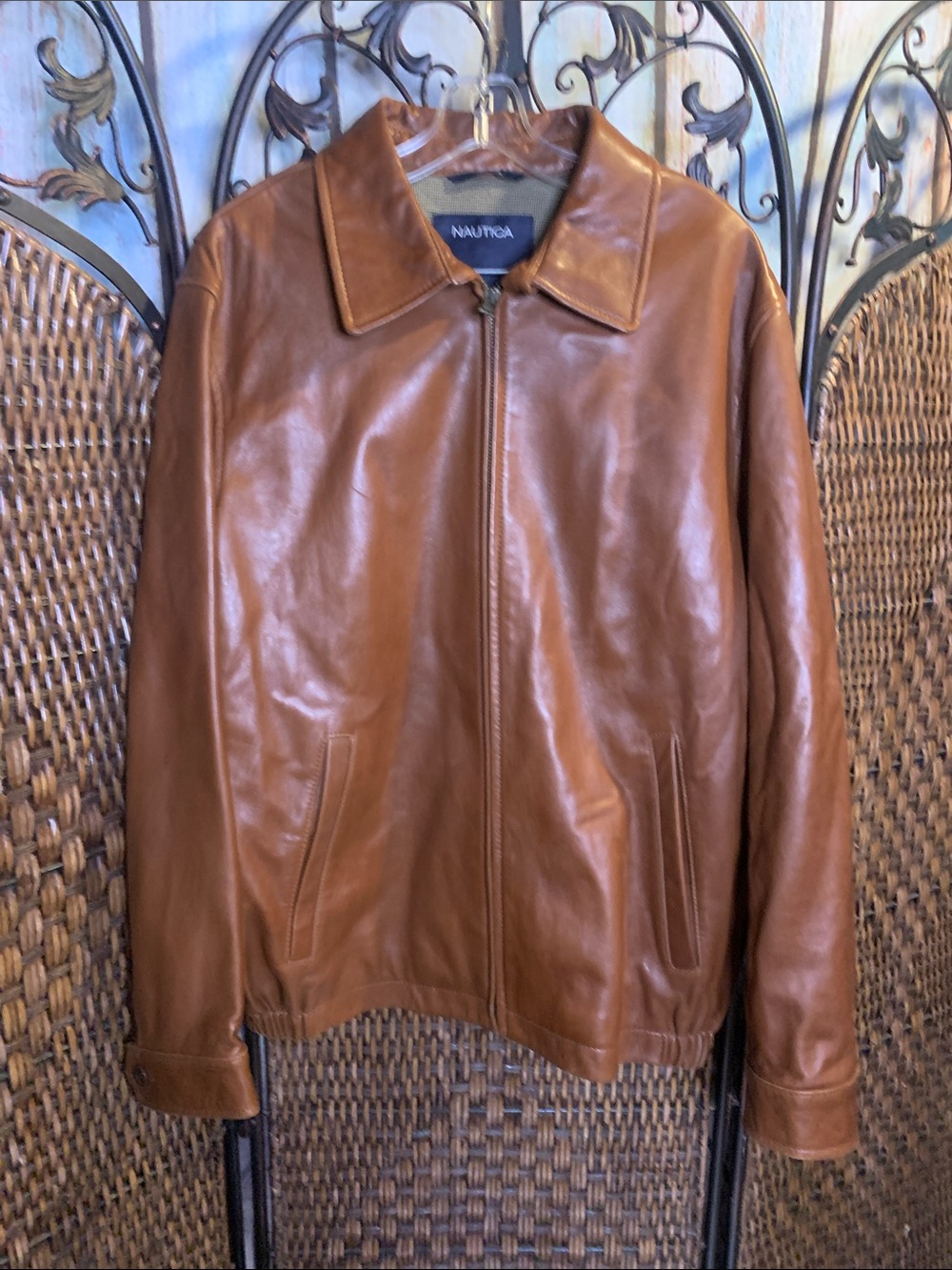 Nautica Leather Caramel Color Jacket Size L